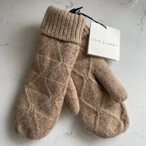 Indigo Love & Lore Outdoor Sherpa Lined Knit Recycled Polyester Mittens Tan OS